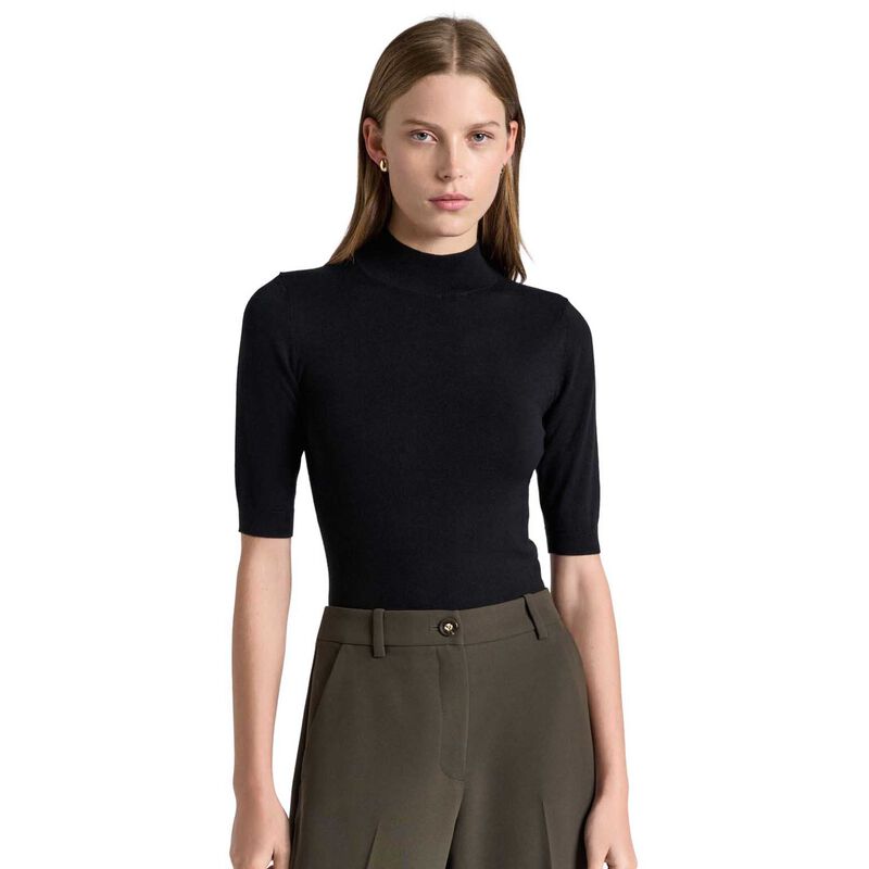 Cue Black Elbow Sleeve Funnel Neck Knit image number 0